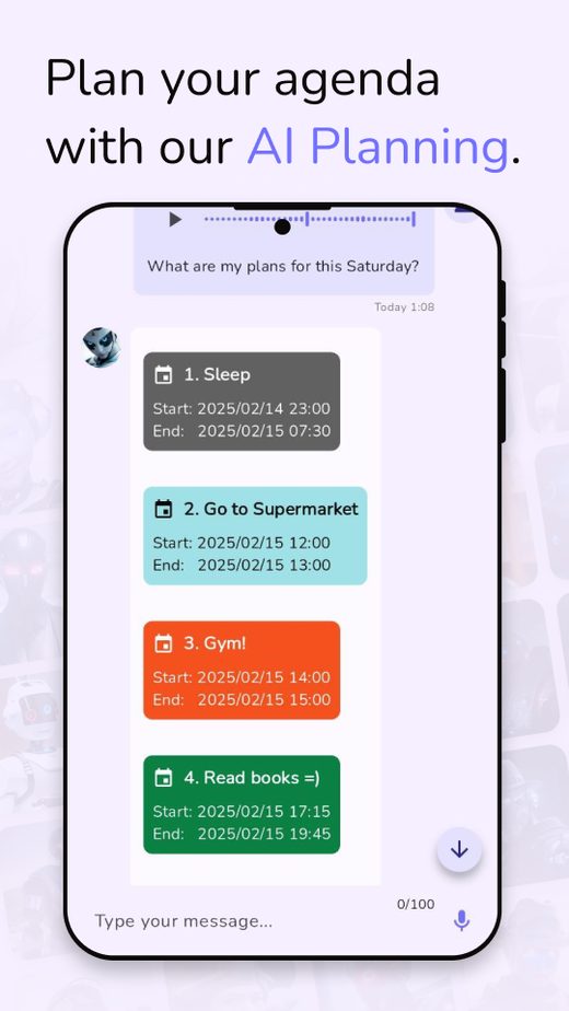 Store screenshot: the assistant turns a Saturday plan into calendar events