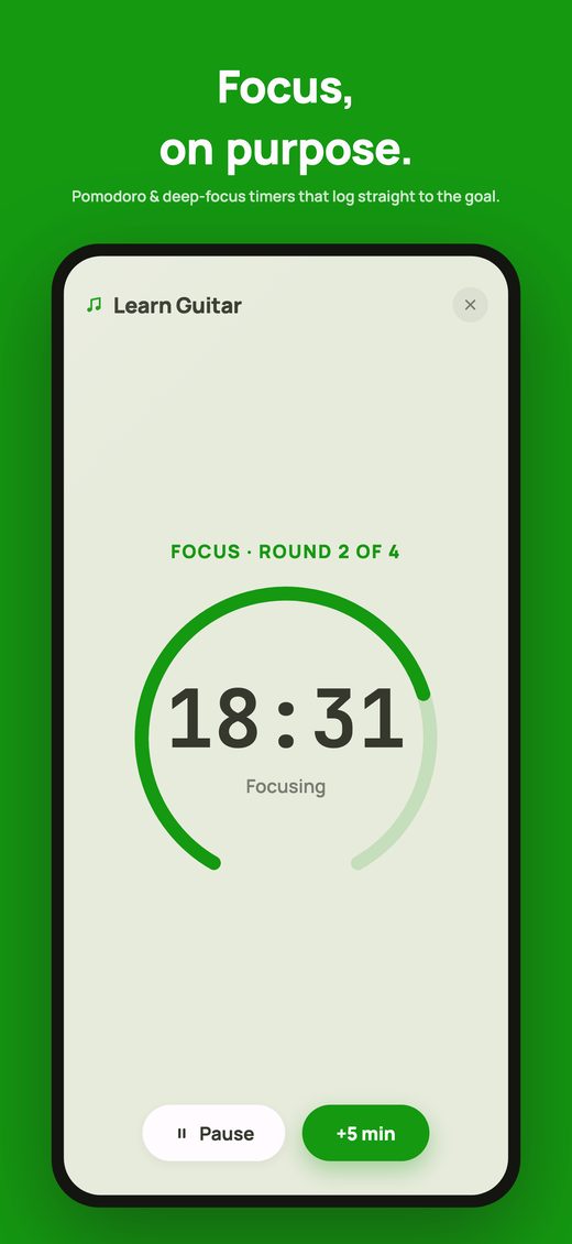 Store screenshot: a focus timer counting down round 2 of 4