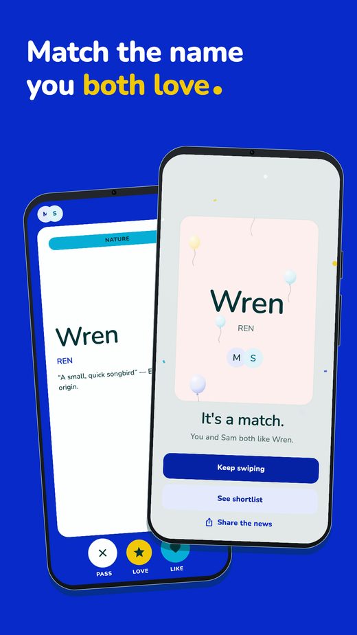 Store screenshot: match the name you both love